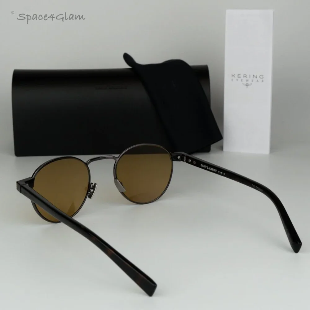 BRAND NEW Saint Laurent SL707 003 Grey Havana Nicotine Oval Unisex Sunglasses